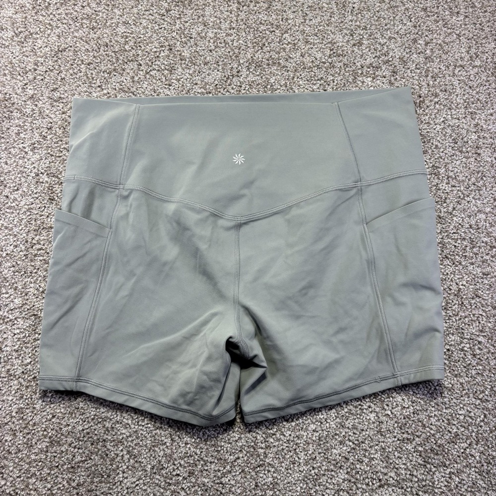 Athleta Salutation Stash Shorts Womens 1X Green 5‎ Inseam High Rise Athletic